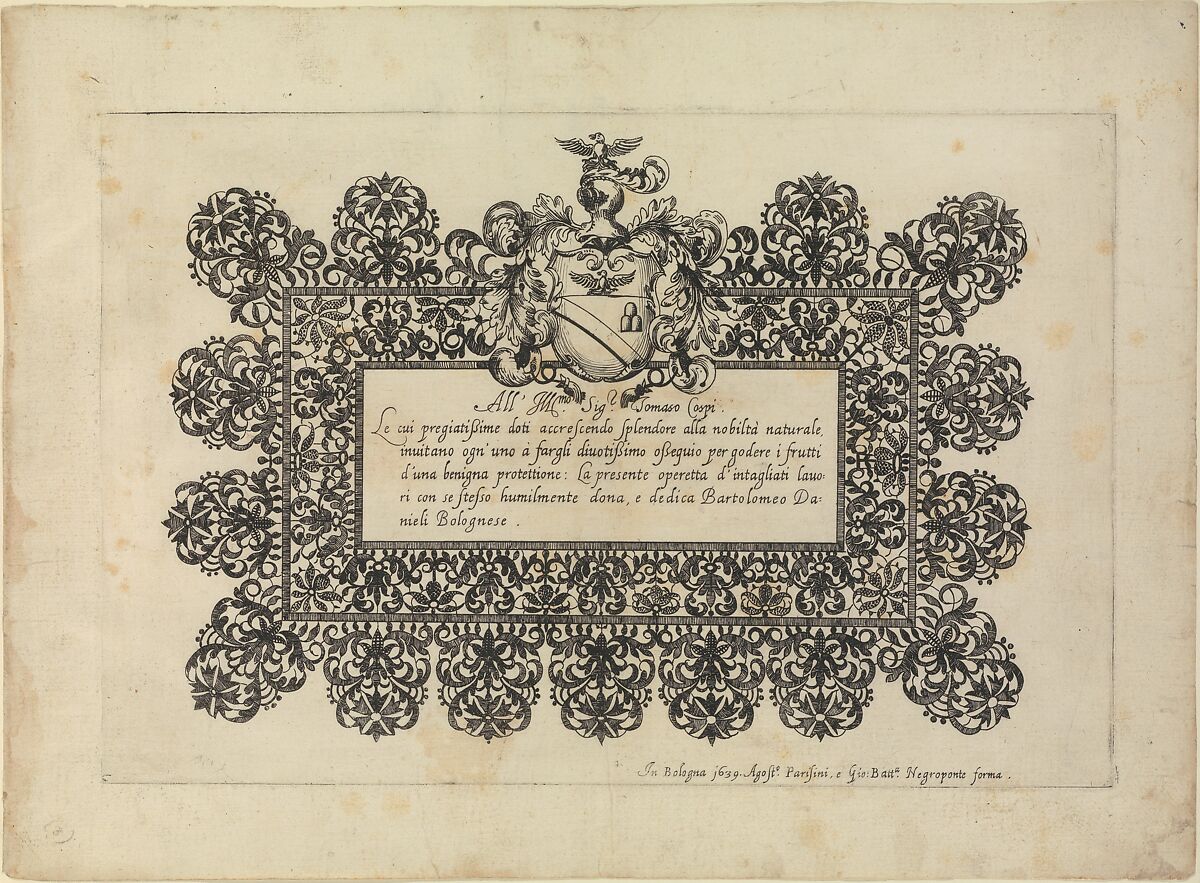 Vari disegni di merletti (page 8r), Bartolomeo Danieli (Italian, active Bologna and Siena 1610–1643), Etching