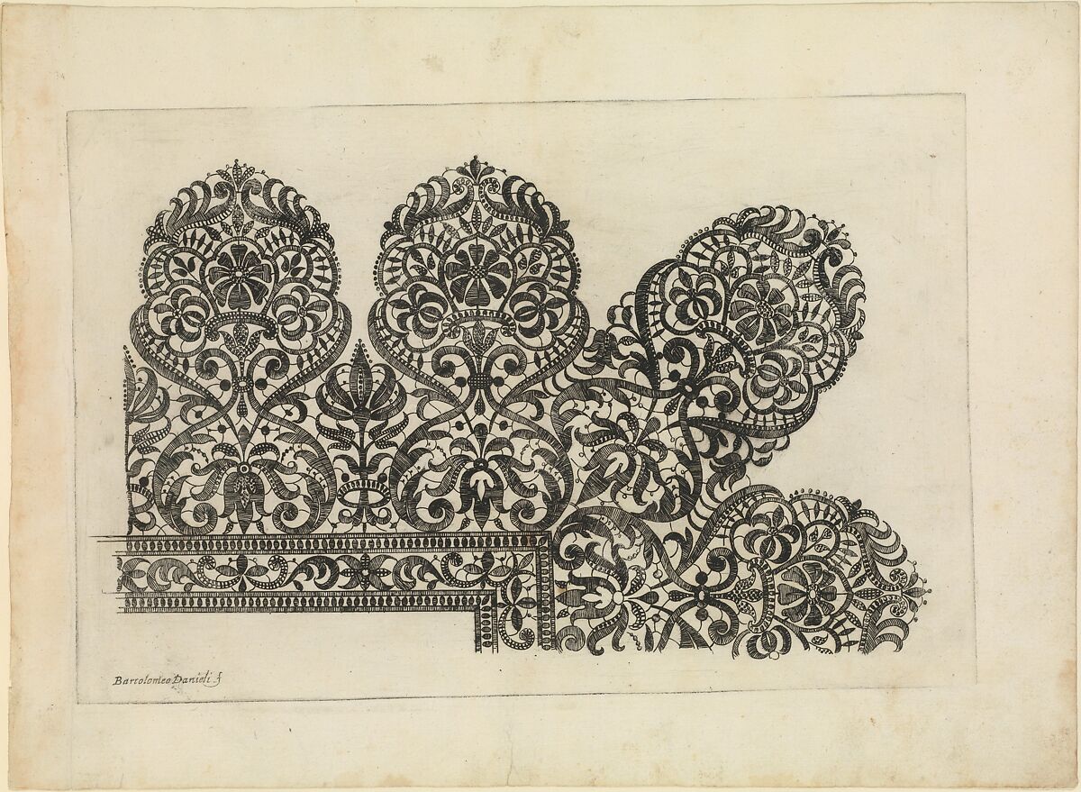 Vari disegni di merletti (page 11r), Bartolomeo Danieli (Italian, active Bologna and Siena 1610–1643), Etching
