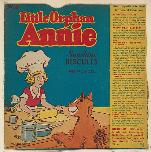 Little Orphan Annie, No. 1, front packaging from the Paper Dolls series (D95) issued by Loose-Wilkes Biscuit Company