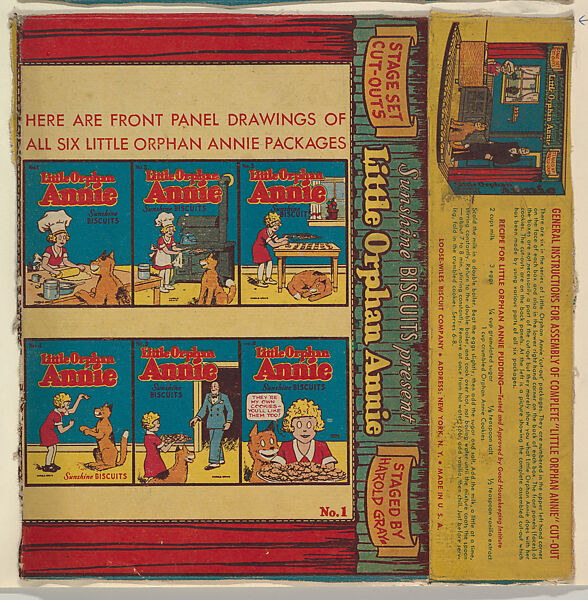 Little Orphan Annie, No. 1, back packaging from the Paper Dolls series (D95) issued by Loose-Wilkes Biscuit Company, Issued by Loose-Wiles Biscuit Company, Commercial color lithograph 