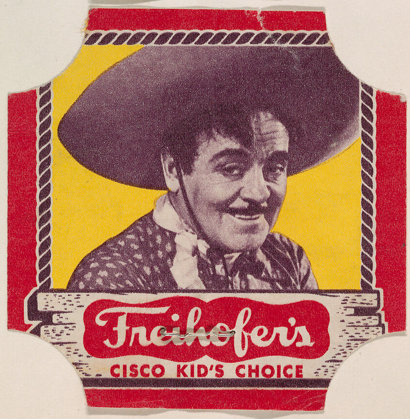 Cisco Kid (red border set), from the Bread End Labels series (D290-4) issued by Freihofers Baking Company, Issued by Freihofer Baking Company, Commercial color lithograph 