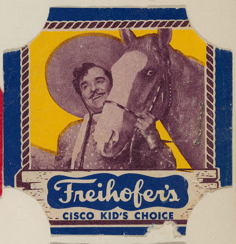 Cisco Kid (blue border set), from the Bread End Labels series (D290-4) issued by Freihofers Baking Company, Issued by Freihofer Baking Company, Commercial color lithograph 