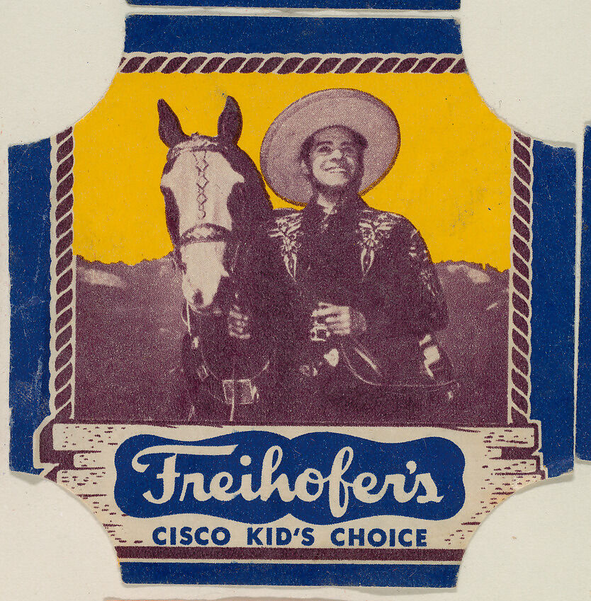 Cisco Kid (red border set), from the Bread End Labels series (D290-4) issued by Freihofers Baking Company, Issued by Freihofer Baking Company, Commercial color lithograph 