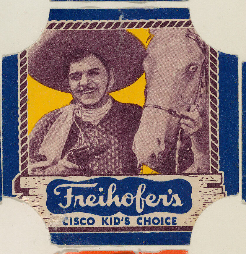 Cisco Kid (blue border set), from the Bread End Labels series (D290-4) issued by Freihofers Baking Company, Issued by Freihofer Baking Company, Commercial color lithograph 