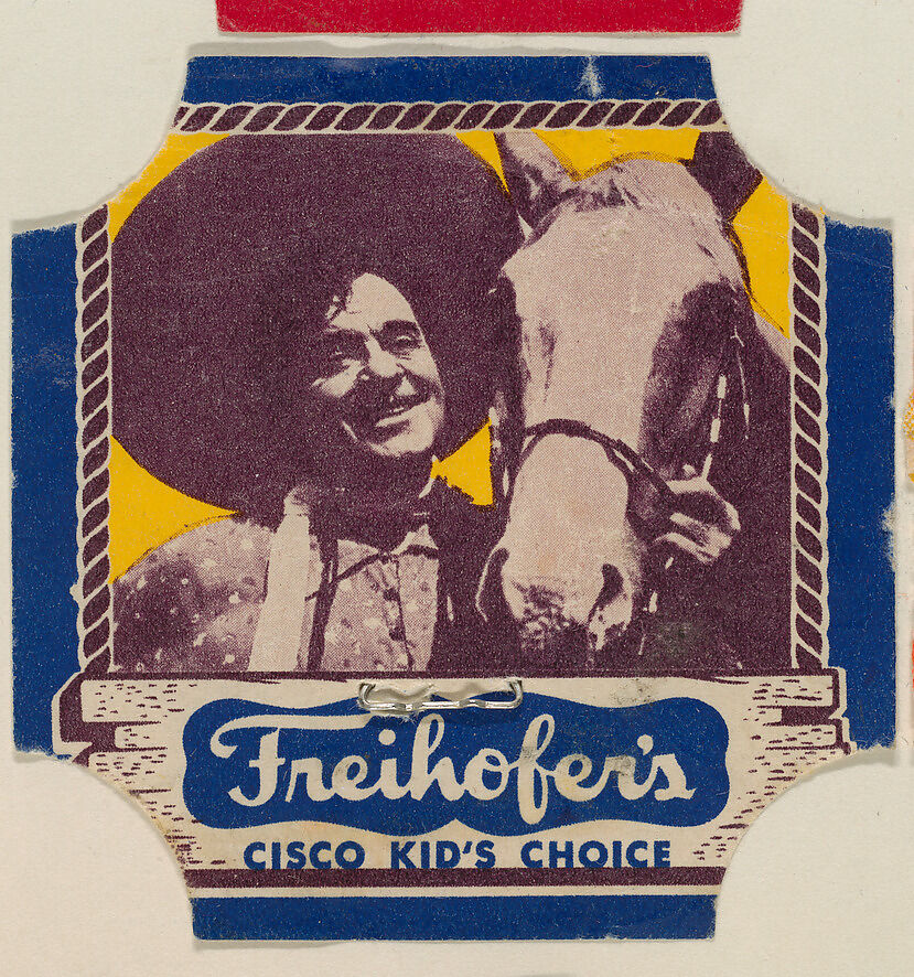 Cisco Kid (blue border set), from the Bread End Labels series (D290-4) issued by Freihofers Baking Company, Issued by Freihofer Baking Company, Commercial color lithograph 