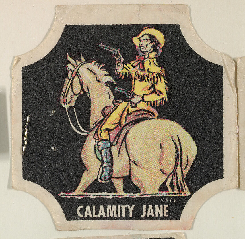 Calamity Jane, from the Indians and Westerners bread end labels series (D290-10), Commercial color lithograph 