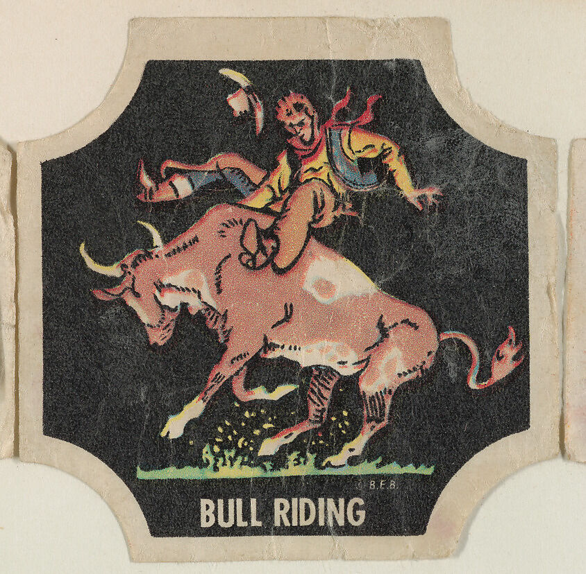 Bull Riding, from the Indians and Westerners bread end labels series (D290-10), Commercial color lithograph 