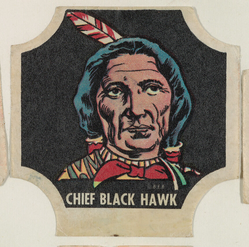 Chief Black Hawk, from the Indians and Westerners bread end labels series (D290-10), Commercial color lithograph 