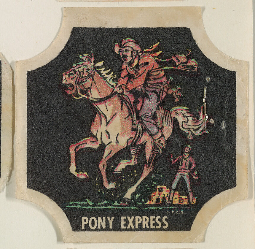 Pony Express, from the Indians and Westerners bread end labels series (D290-10), Commercial color lithograph 