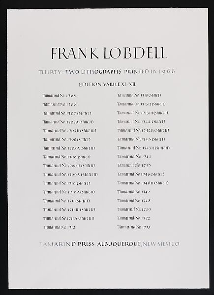 Colophon, Frank Lobdell (American, Kansas City, Missouri 1921–2013 Palo Alto, California), Hand lettered in ink 