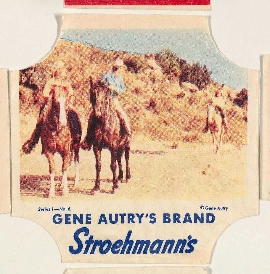 Gene Autry's Brand, Series 1, No. 6, from the Gene Autry's Brand bread end labels series (D290-7) issued by Stroehmann Bread Company, Issued by Stroehmann Bread Company, Commercial color lithograph 