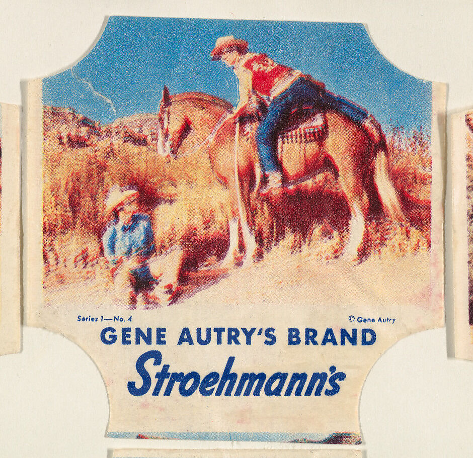 Gene Autry's Brand, Series 1, No. 4, from the Gene Autry's Brand bread end labels series (D290-7) issued by Stroehmann Bread Company, Issued by Stroehmann Bread Company, Commercial color lithograph 