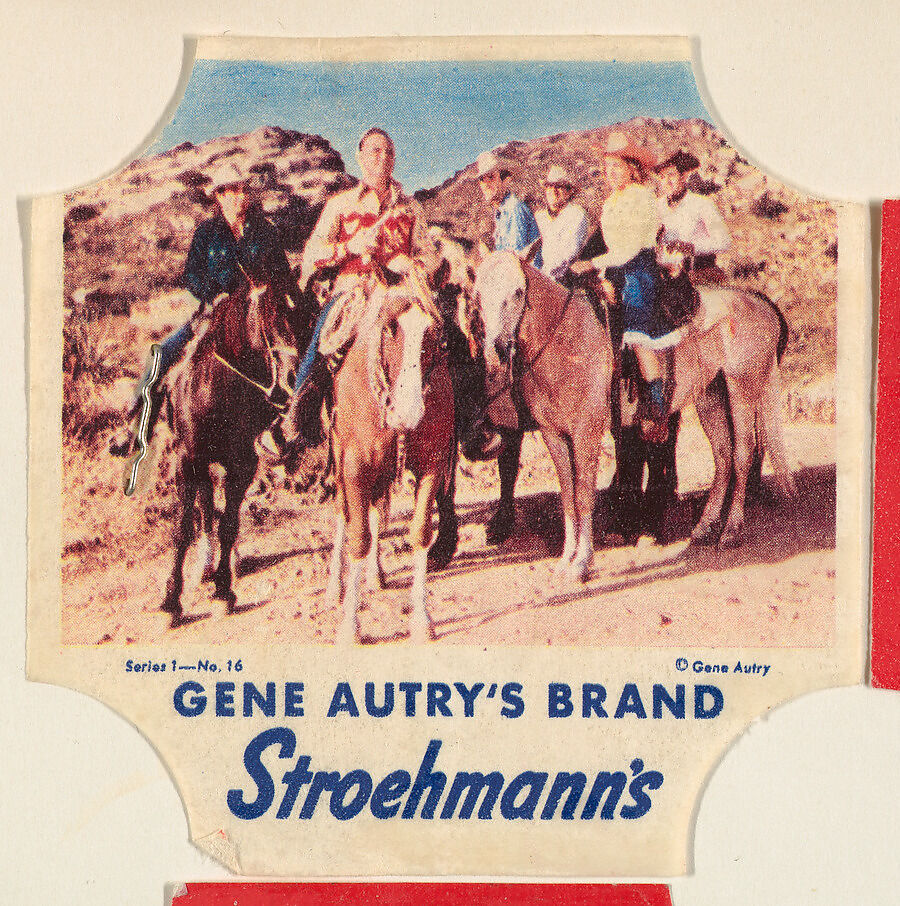 Gene Autry's Brand, Series 1, No. 16, from the Gene Autry's Brand bread end labels series (D290-7) issued by Stroehmann Bread Company, Issued by Stroehmann Bread Company, Commercial color lithograph 
