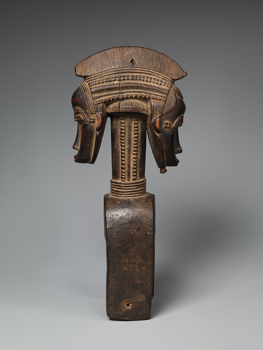 Heddle pulley with opposing faces, Baule artist, Wood, Baule peoples