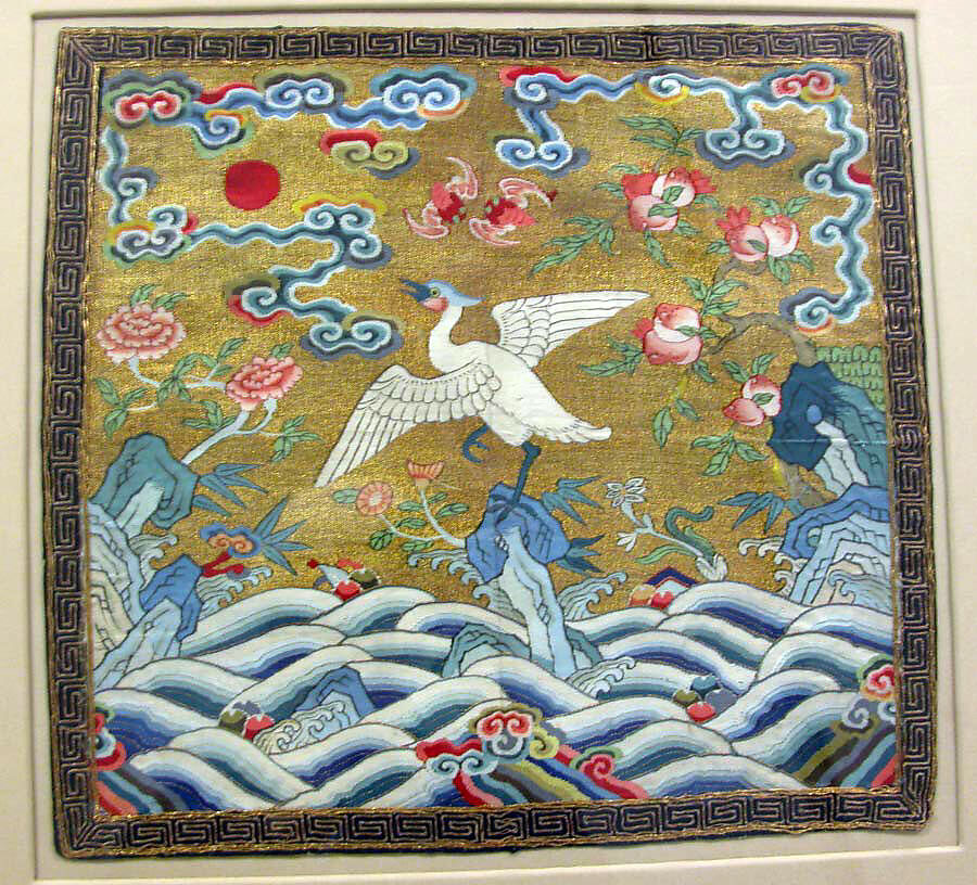 Rank Badge with Egret, Silk and metallic thread tapestry (kesi), China 