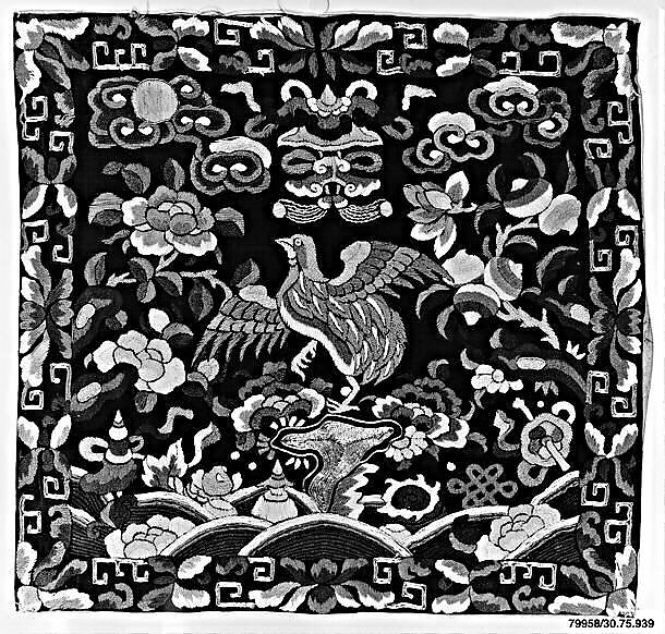 Rank Badge with Quail, Silk, metallic thread on silk, China 