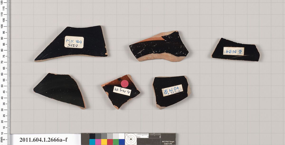 Terracotta fragments of kylikes (drinking cups), Terracotta, Greek, Attic