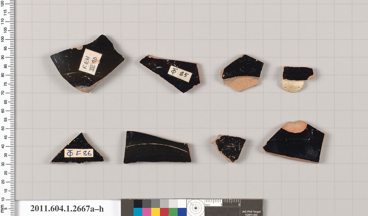 Terracotta fragments of kylikes (drinking cups), Terracotta, Greek, Attic