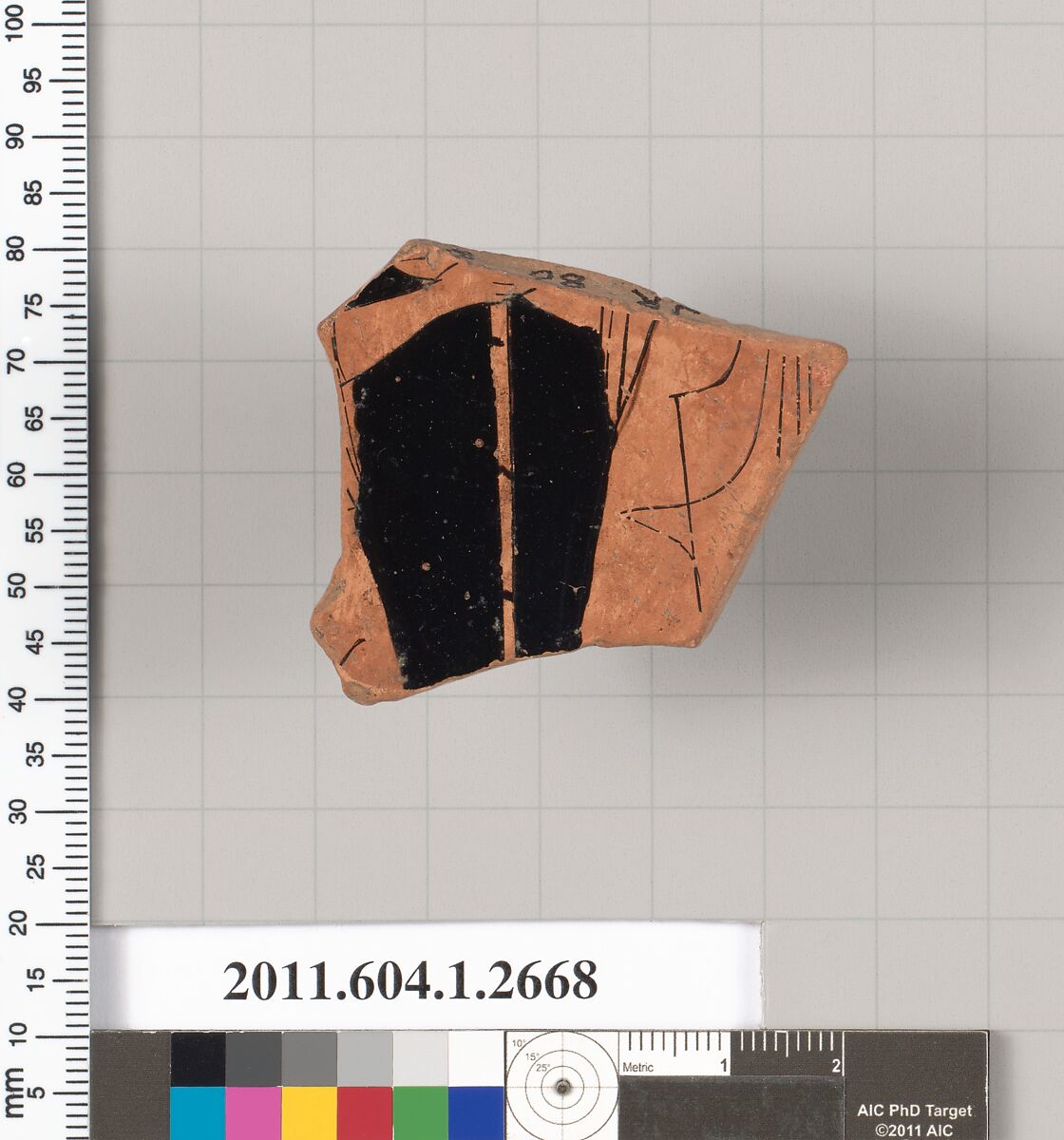 Terracotta fragment of a kylix (drinking cup), Terracotta, Greek, Attic 