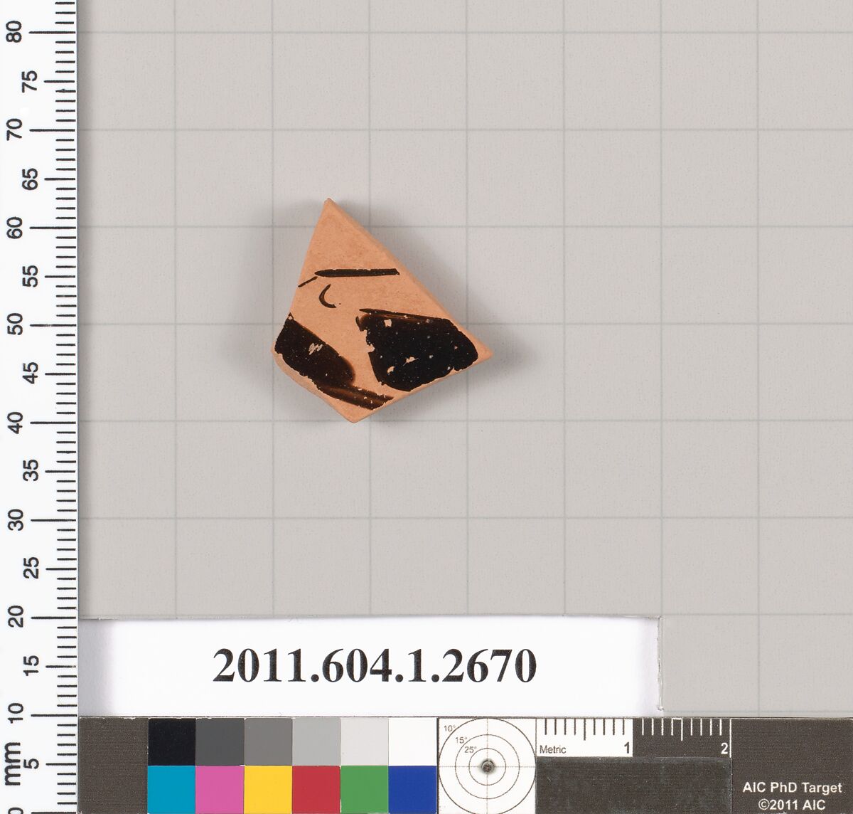 Terracotta fragment of a kylix (drinking cup), Terracotta, Greek, Attic 