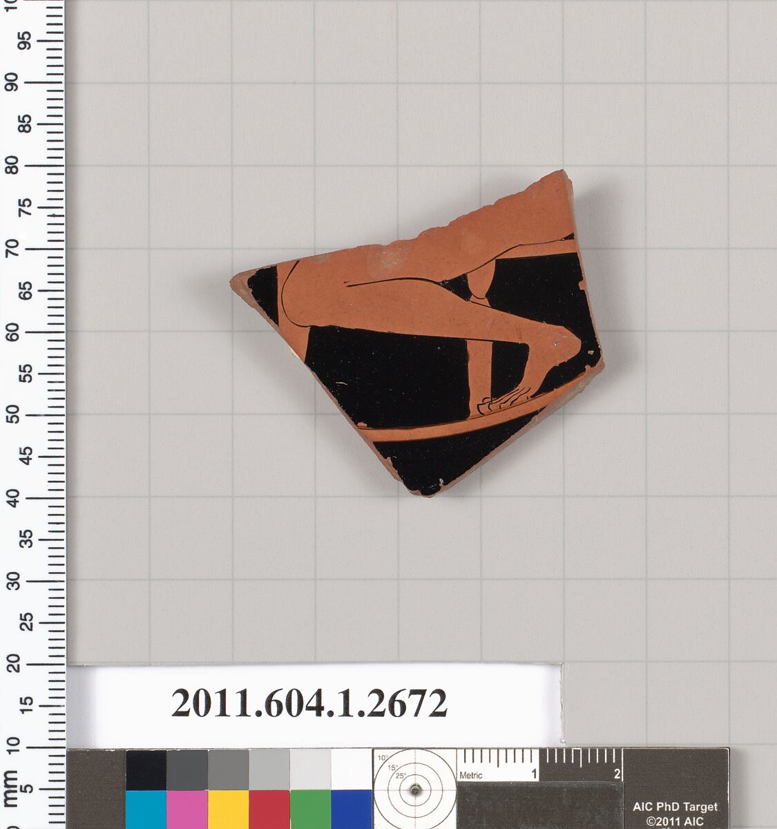 Terracotta fragment of a kylix (drinking cup), Terracotta, Greek, Attic 