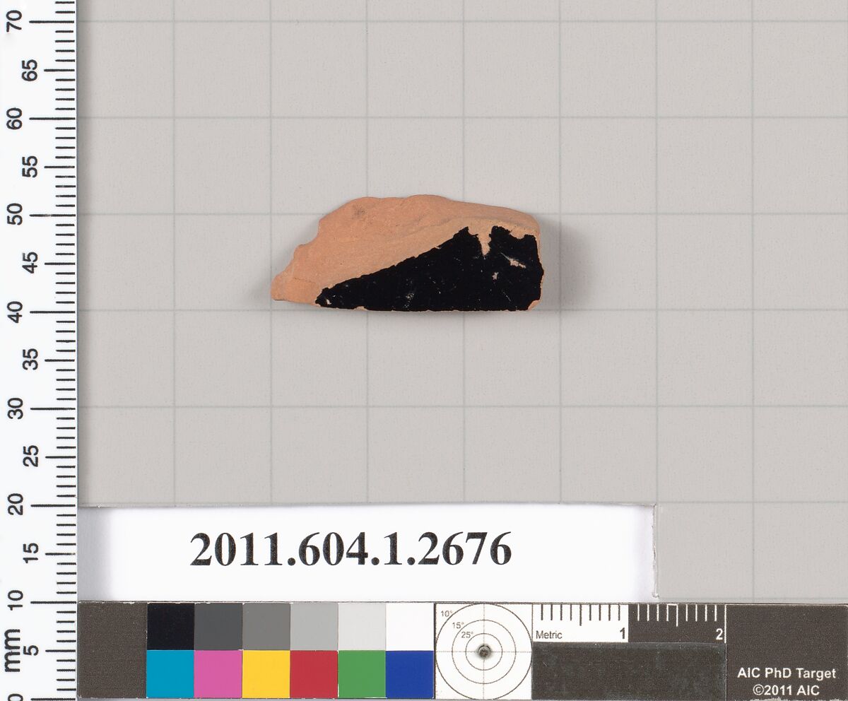 Terracotta fragment of a kylix (drinking cup), Terracotta, Greek, Attic