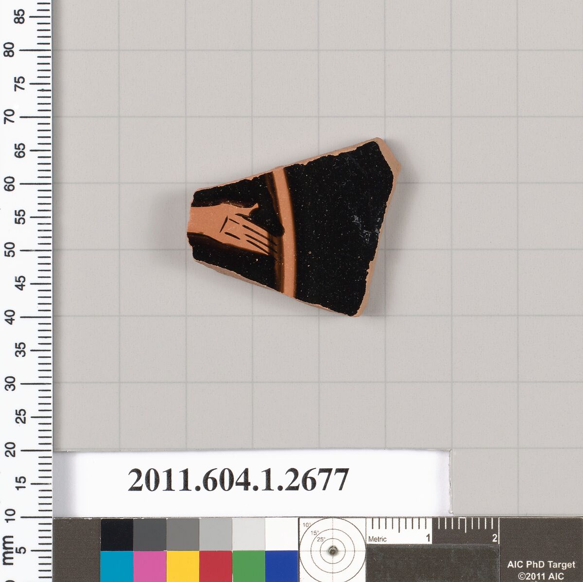 Terracotta fragment of a kylix (drinking cup), Terracotta, Greek, Attic 