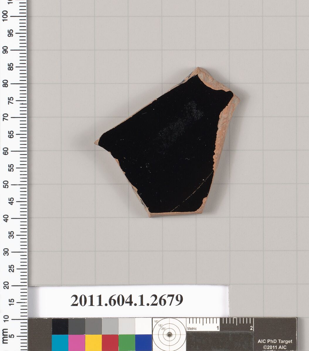 Terracotta fragment of a kylix (drinking cup), Terracotta, Greek, Attic