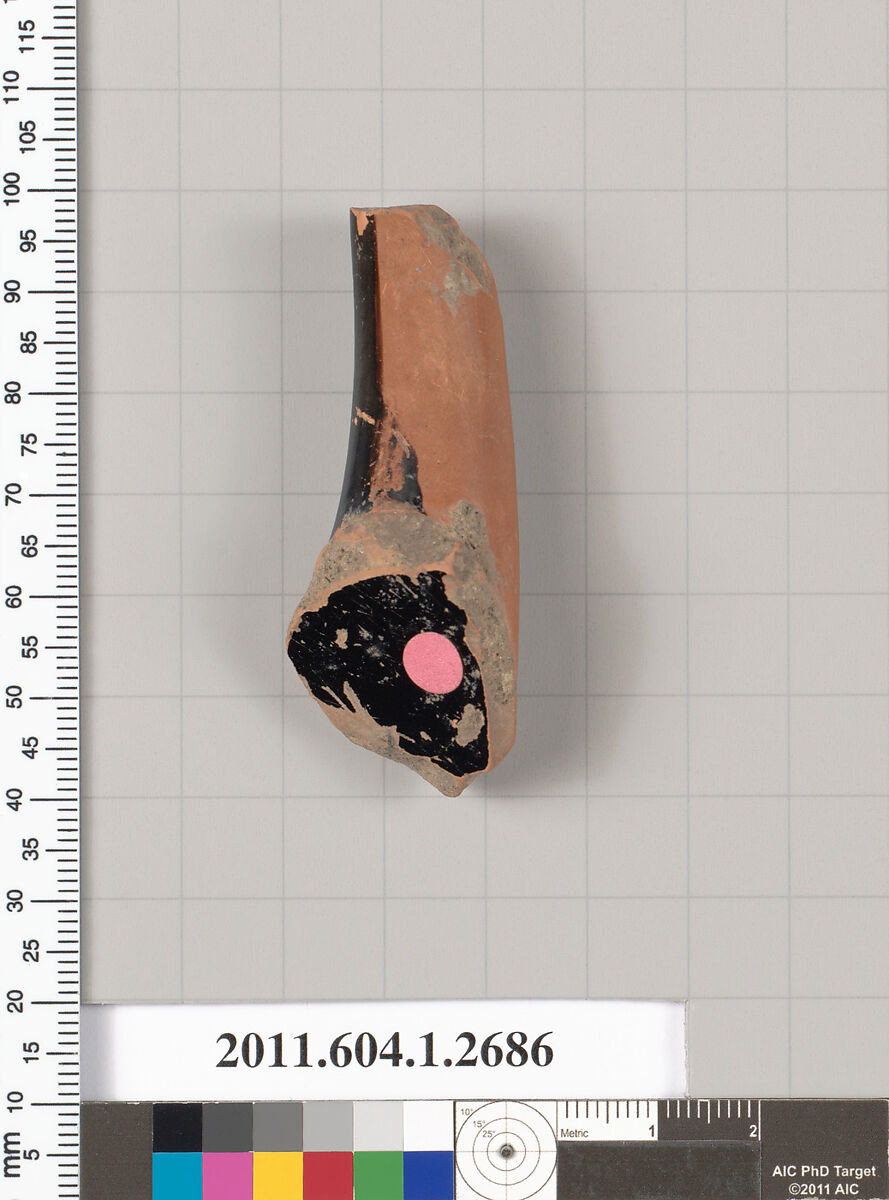 Terracotta fragment of a kylix (drinking cup), Terracotta, Greek, Attic