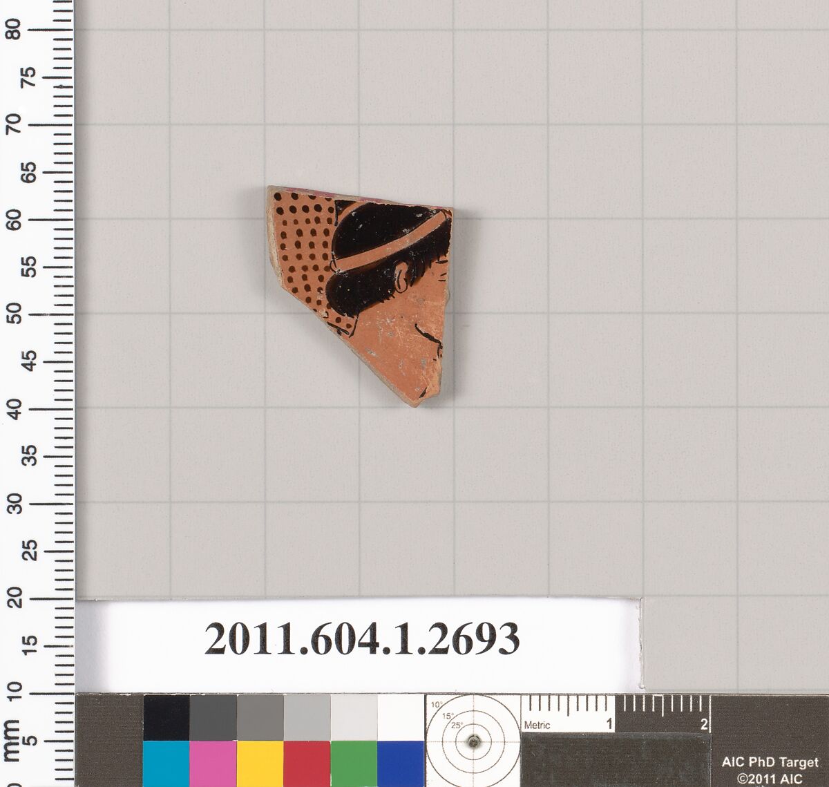 Terracotta fragment of a kylix (drinking cup), Terracotta, Greek, Attic 