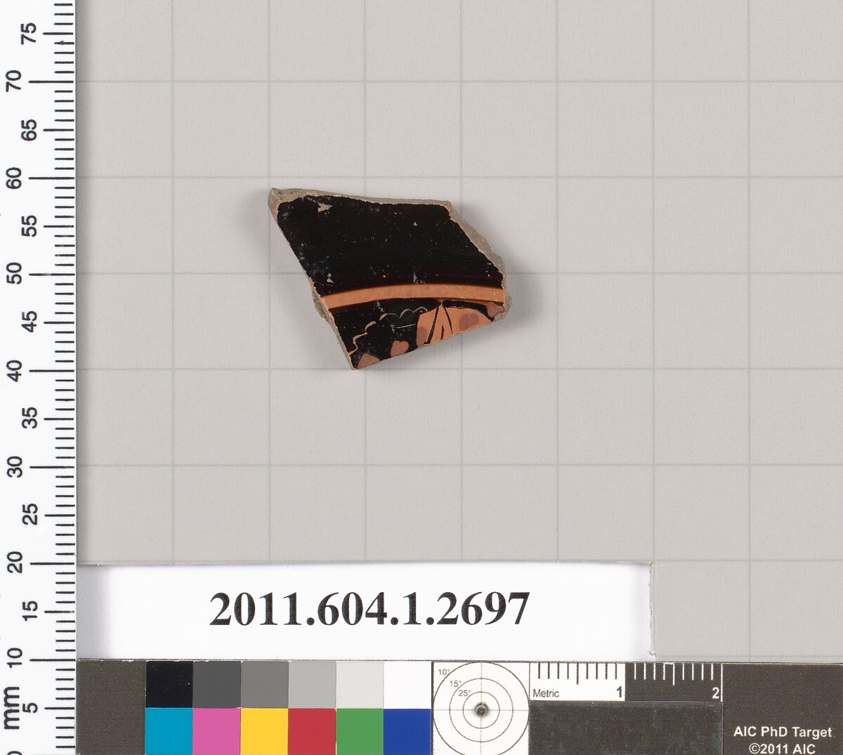 Terracotta fragment of a kylix (drinking cup), Terracotta, Greek, Attic 