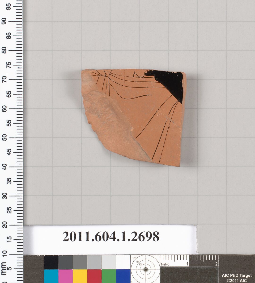 Terracotta fragment of a kylix (drinking cup), Terracotta, Greek, Attic 