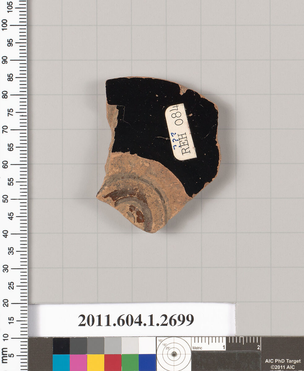 Terracotta fragment of a kylix (drinking cup), Terracotta, Greek, Attic