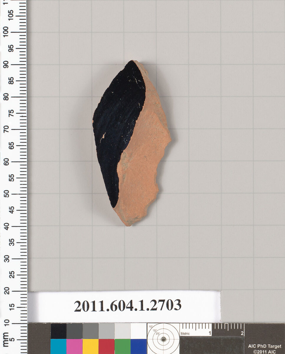 Terracotta fragment of a kylix (drinking cup), Terracotta, Greek, Attic