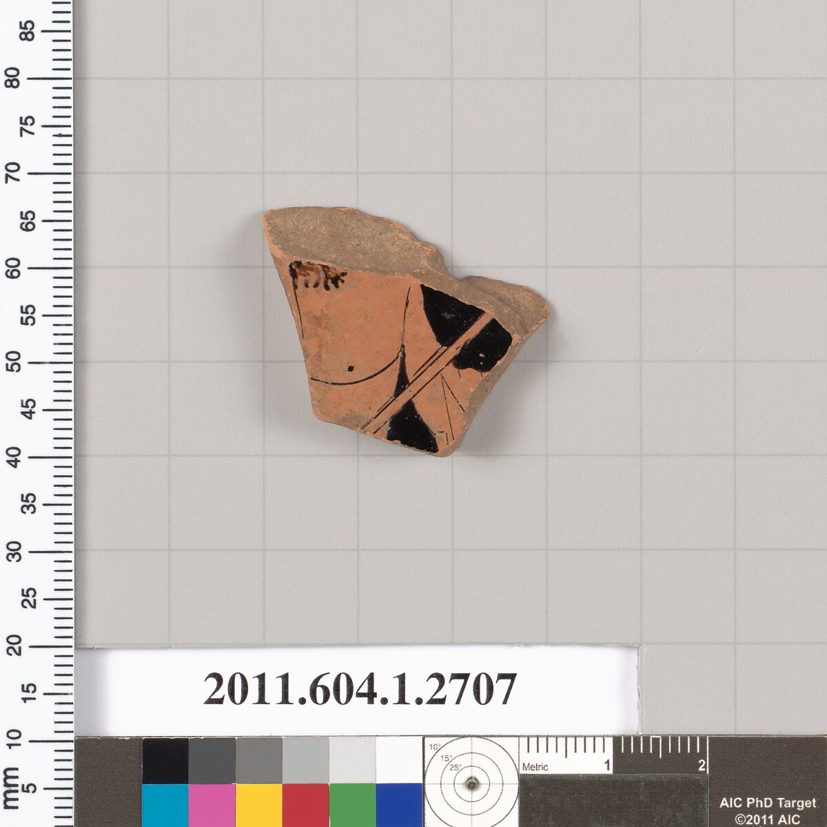 Terracotta fragment of a kylix (drinking cup), Terracotta, Greek, Attic 