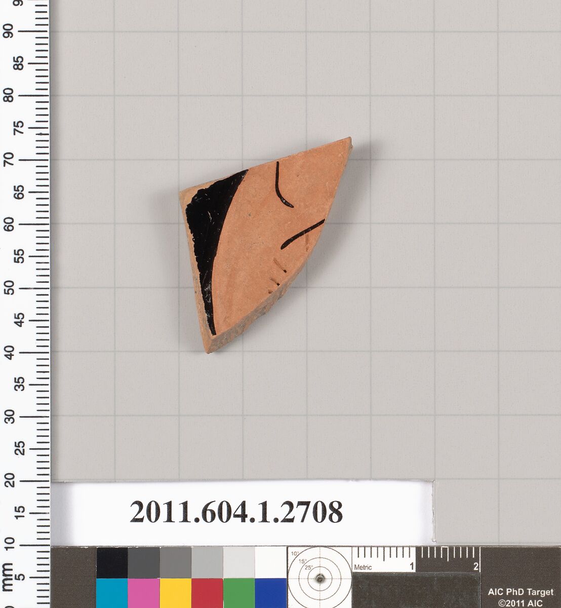 Terracotta fragment of a kylix (drinking cup), Terracotta, Greek, Attic 