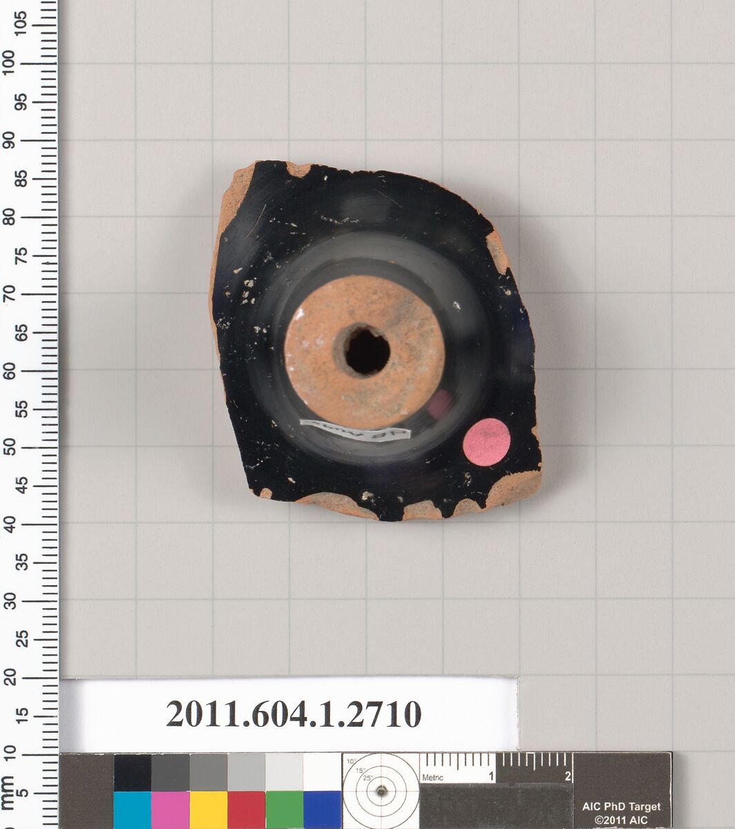 Terracotta fragment of a kylix (drinking cup), Terracotta, Greek, Attic