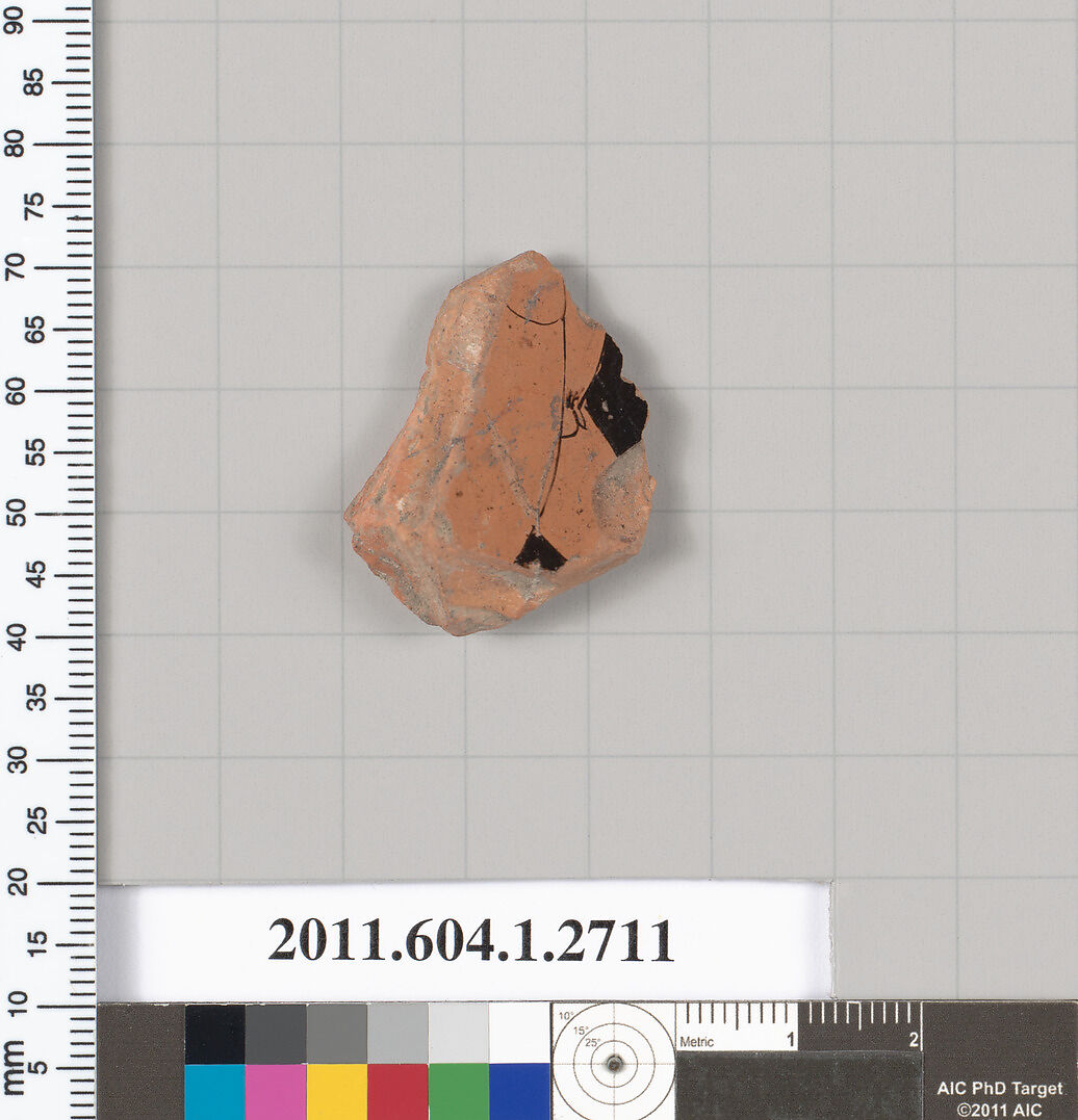 Terracotta fragment of a kylix (drinking cup), Terracotta, Greek, Attic 
