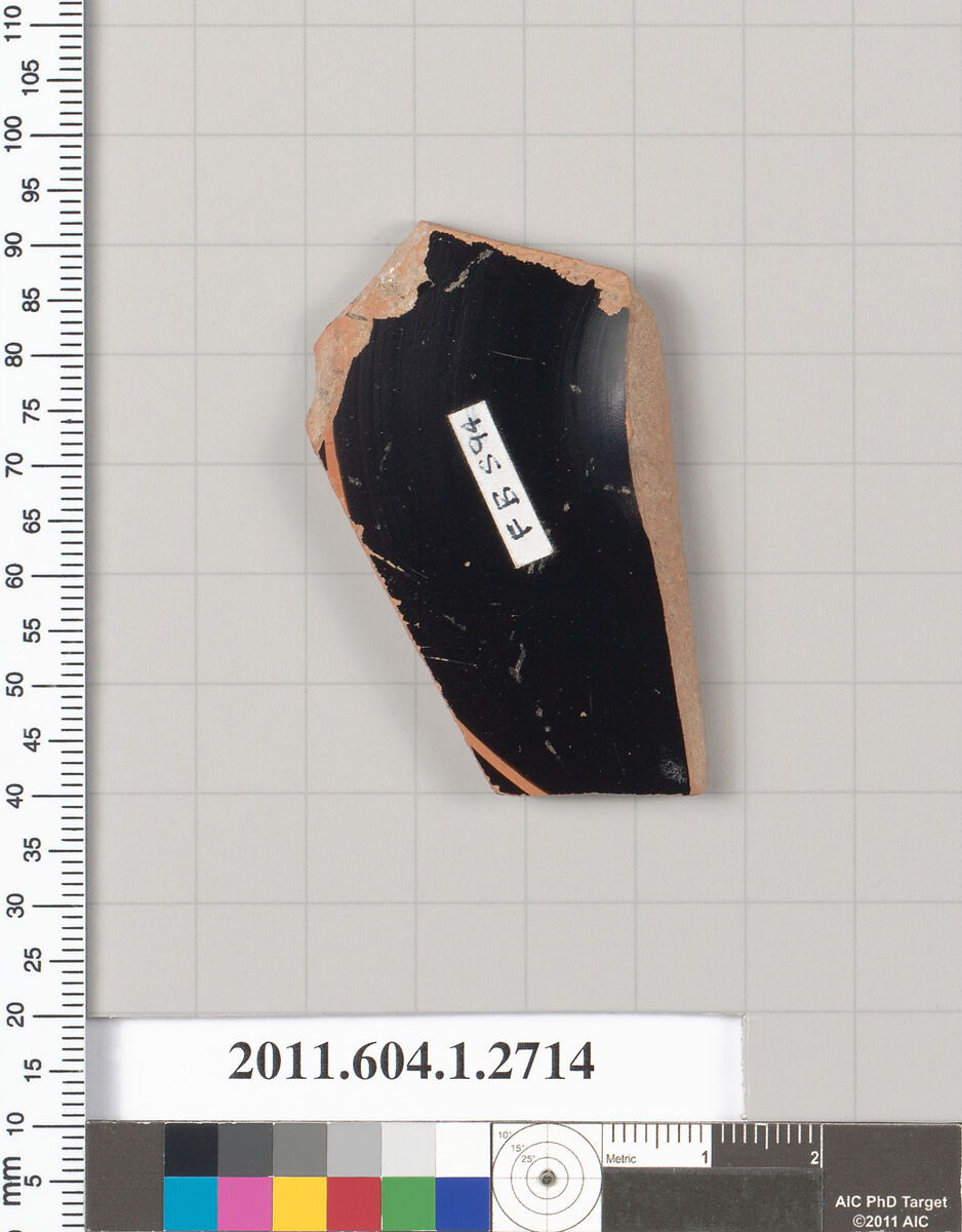 Terracotta fragment of a kylix (drinking cup), Terracotta, Greek, Attic