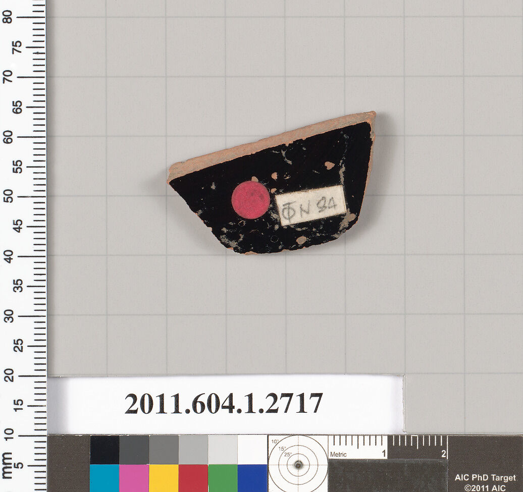 Terracotta fragment of a kylix (drinking cup), Terracotta, Greek, Attic