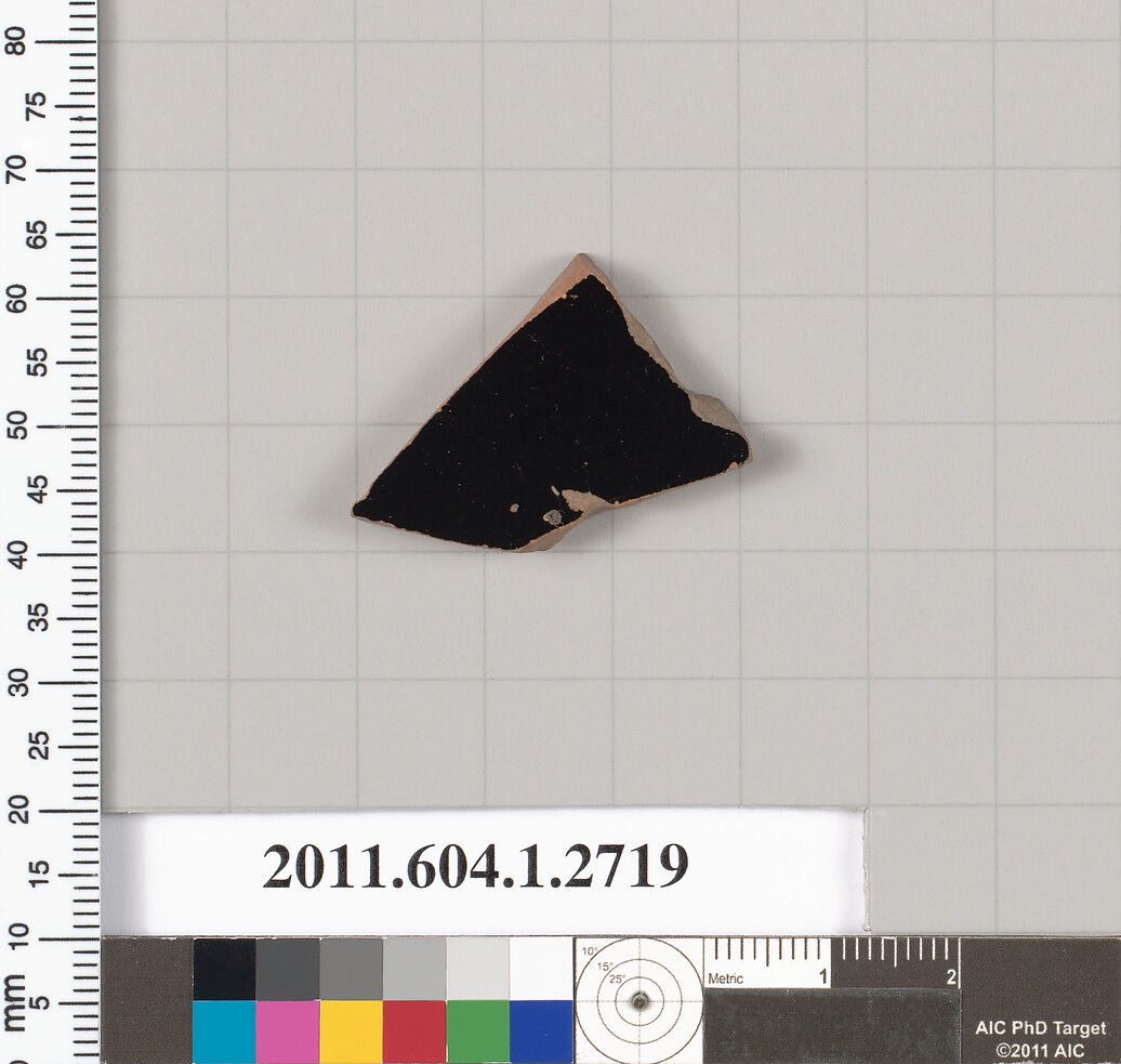 Terracotta fragment of a kylix (drinking cup), Terracotta, Greek, Attic