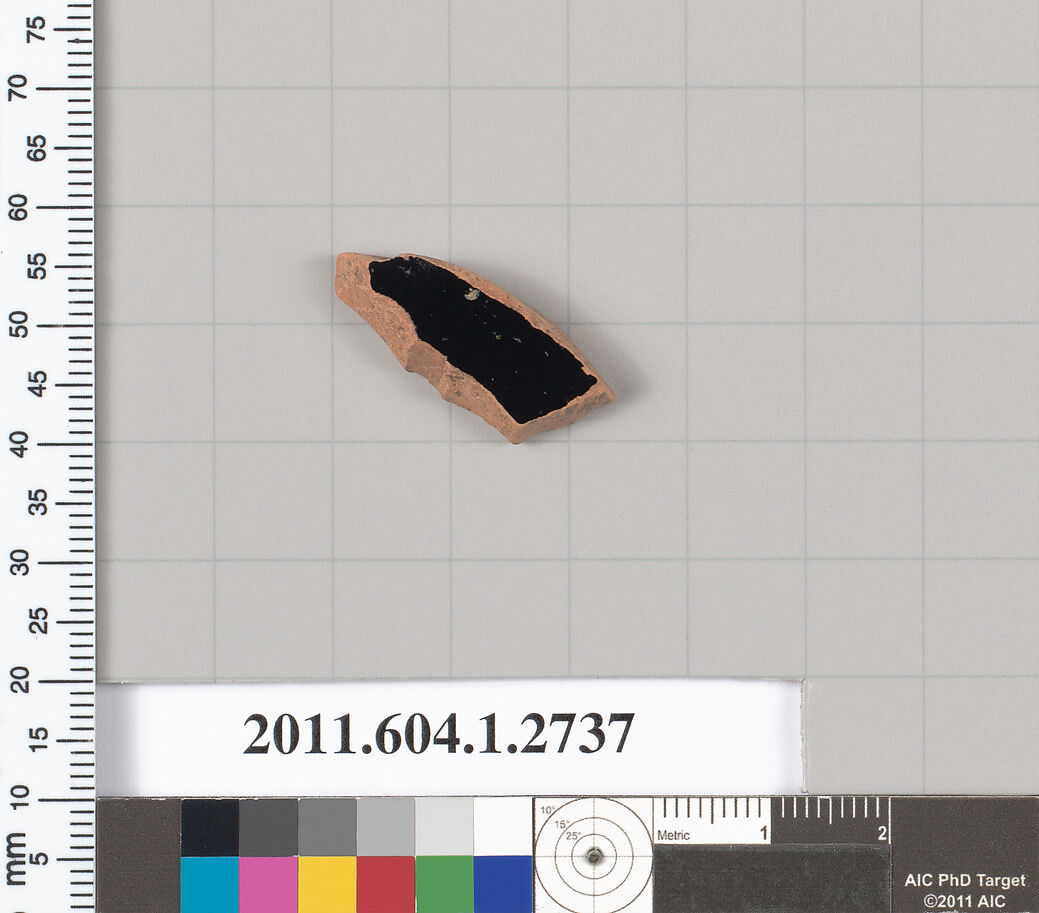 Terracotta fragment of a kylix (drinking cup), Terracotta, Greek, Attic