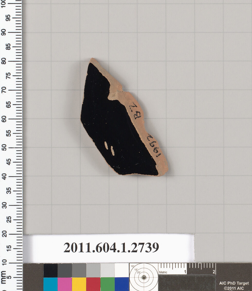 Terracotta fragment of a kylix (drinking cup), Terracotta, Greek, Attic
