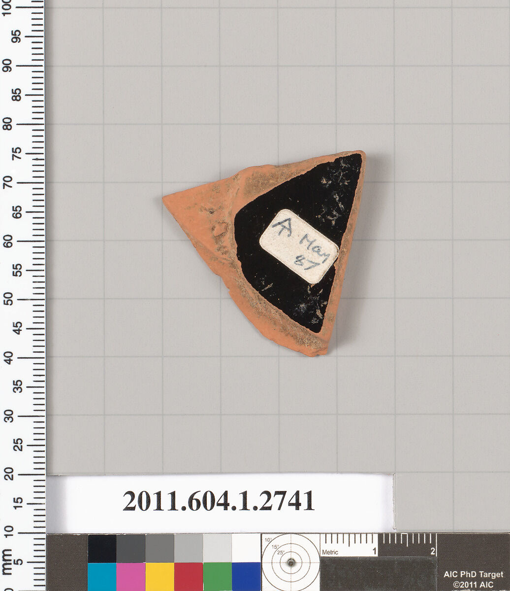 Terracotta fragment of a kylix (drinking cup), Terracotta, Greek, Attic