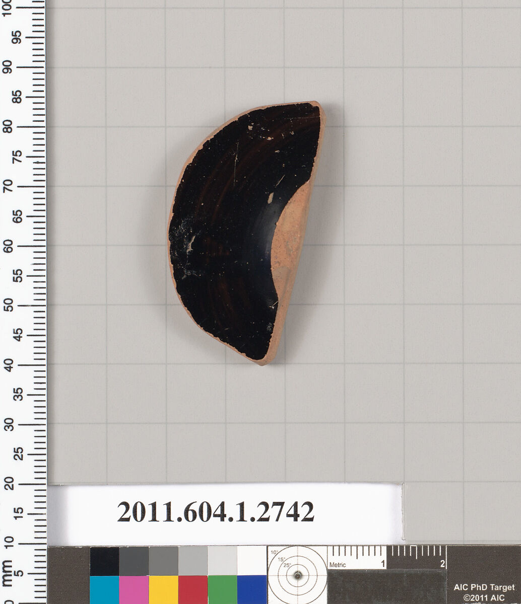 Terracotta fragment of a kylix (drinking cup), Terracotta, Greek, Attic