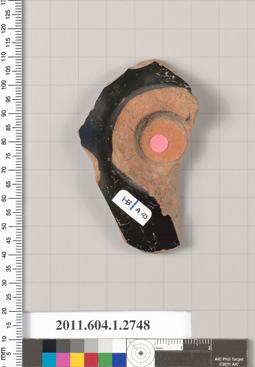 Terracotta fragment of a kylix (drinking cup), Terracotta, Greek, Attic