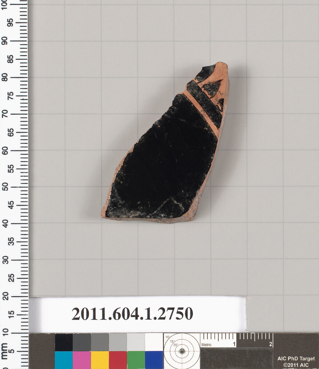 Terracotta fragment of a kylix (drinking cup), Terracotta, Greek, Attic