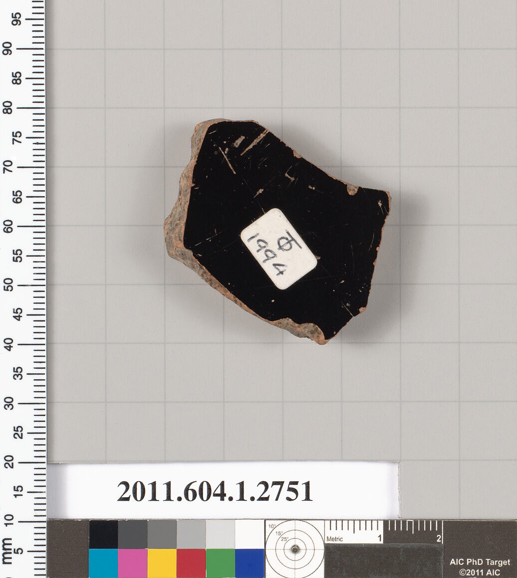 Terracotta fragment of a kylix (drinking cup), Terracotta, Greek, Attic