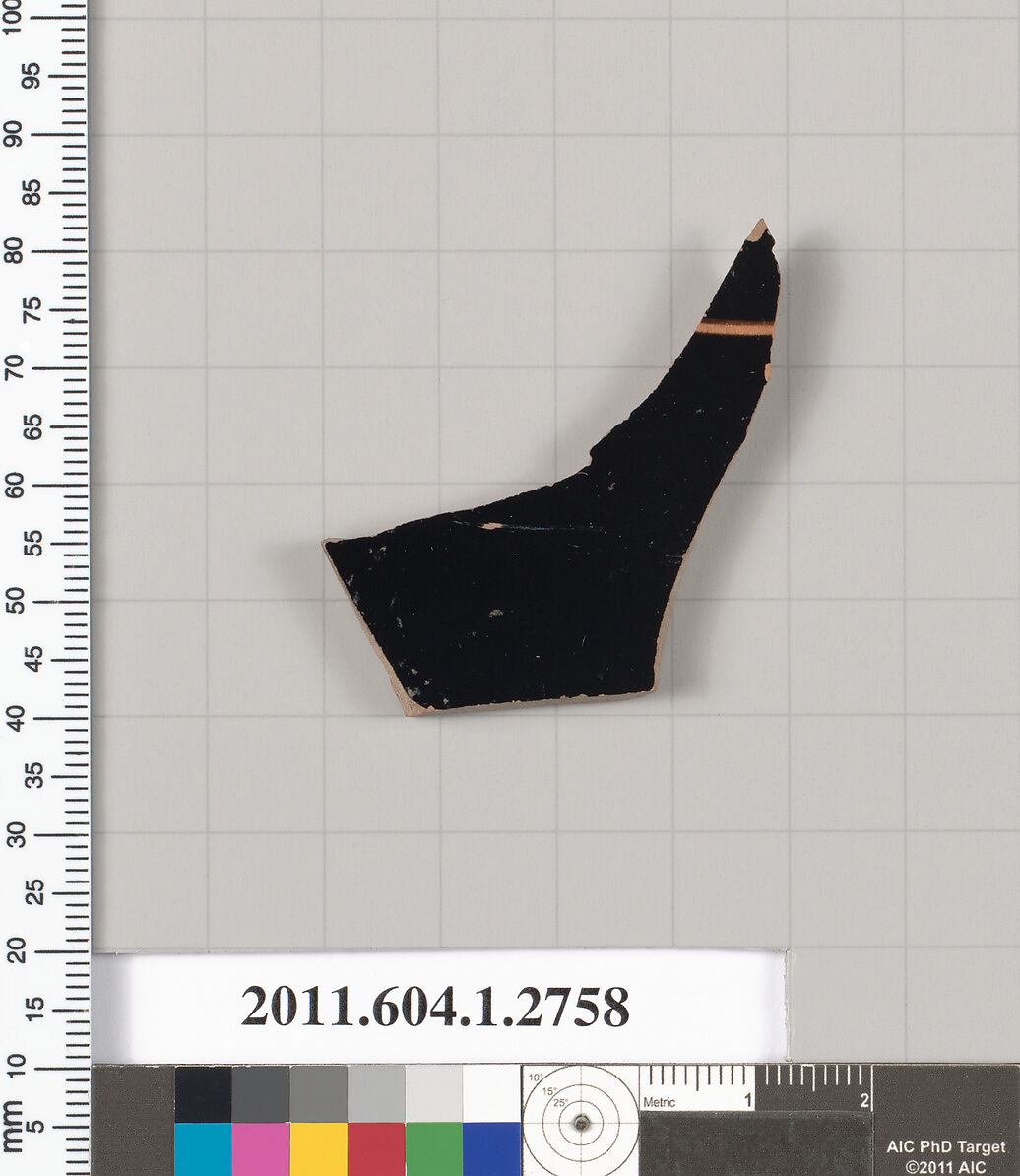 Terracotta fragment of a kylix (drinking cup), Terracotta, Greek, Attic 