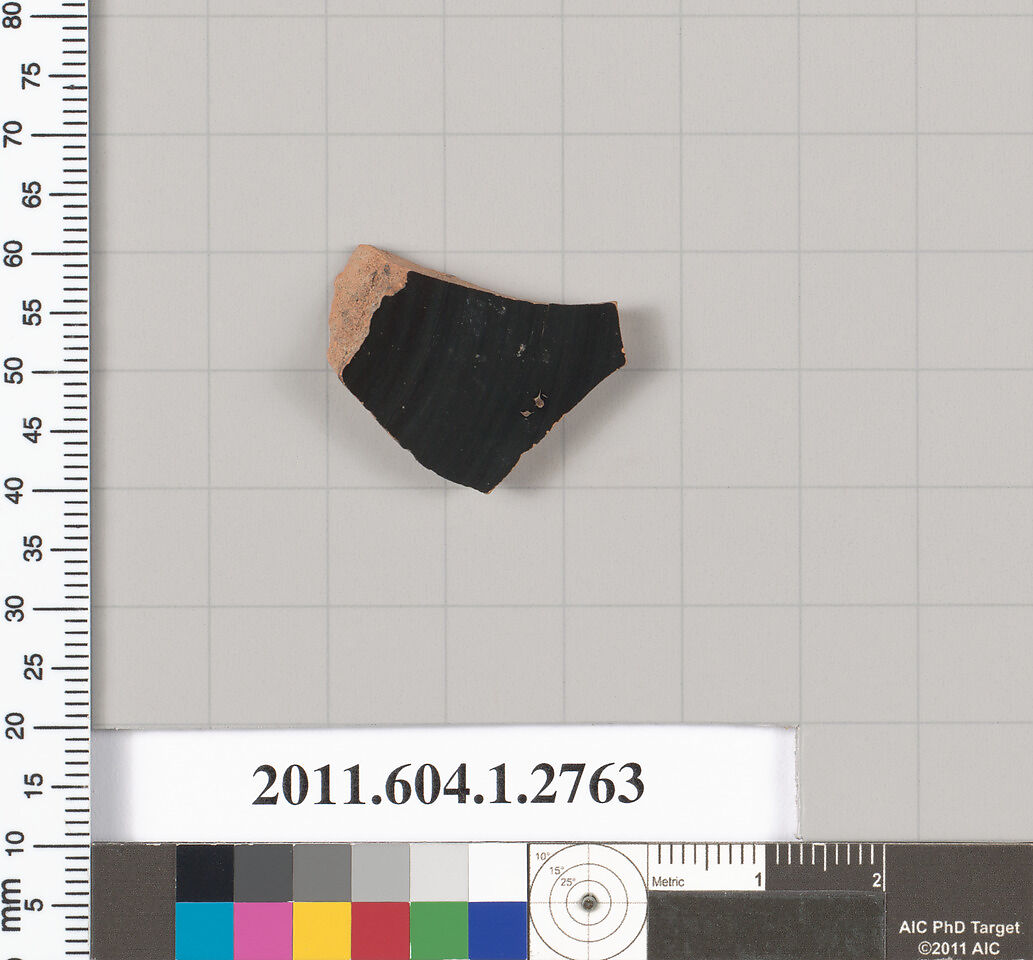 Terracotta fragment of a kylix (drinking cup), Terracotta, Greek, Attic